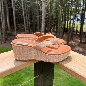 Zodiac Tan Straw Wedge Sandals Platform